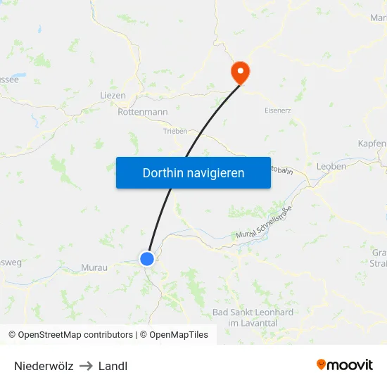 Niederwölz to Landl map