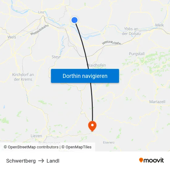 Schwertberg to Landl map