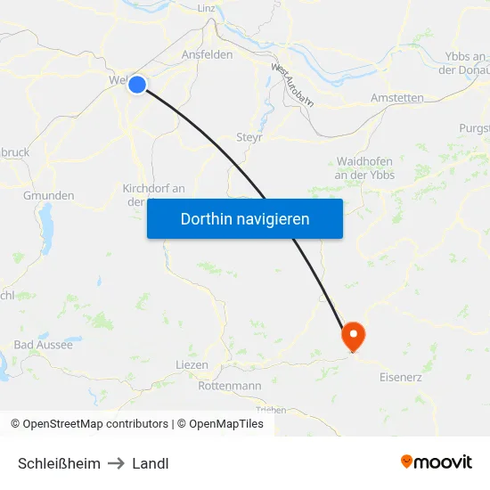 Schleißheim to Landl map