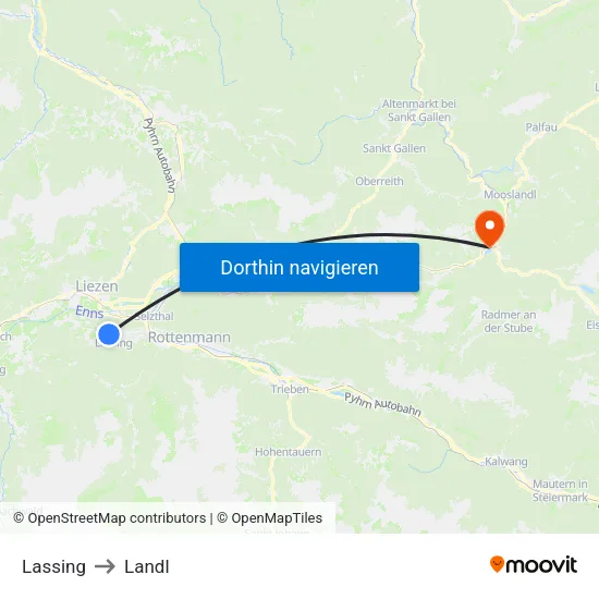 Lassing to Landl map