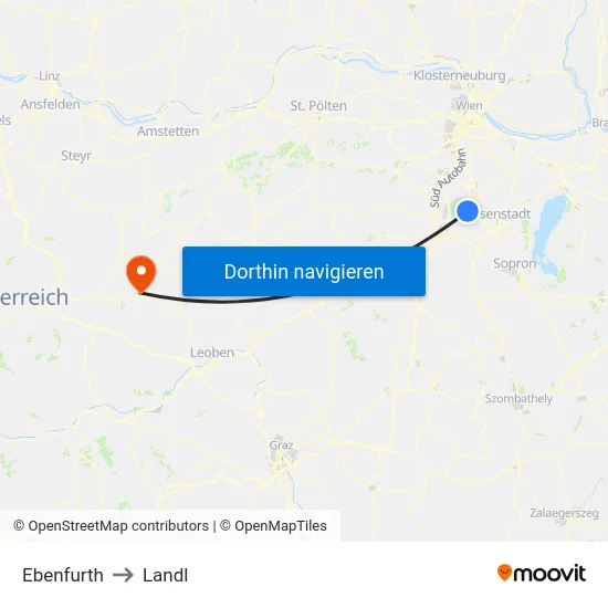 Ebenfurth to Landl map
