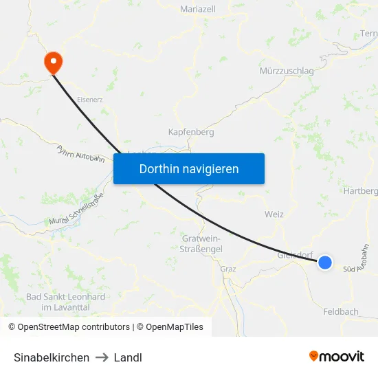 Sinabelkirchen to Landl map