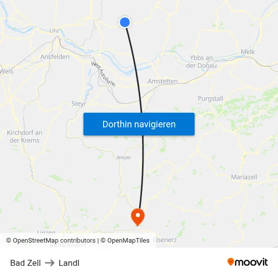 Bad Zell to Landl map