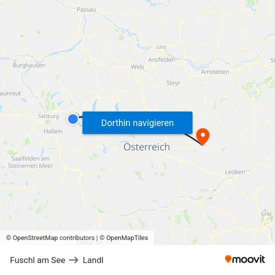 Fuschl am See to Landl map