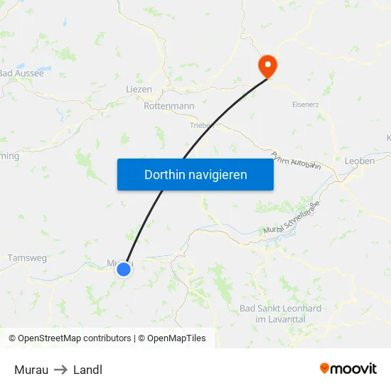 Murau to Landl map