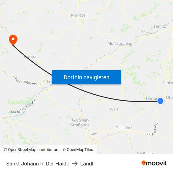 Sankt Johann In Der Haide to Landl map