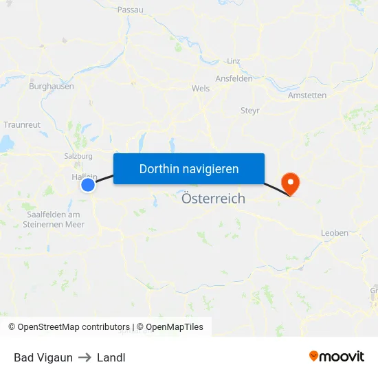 Bad Vigaun to Landl map