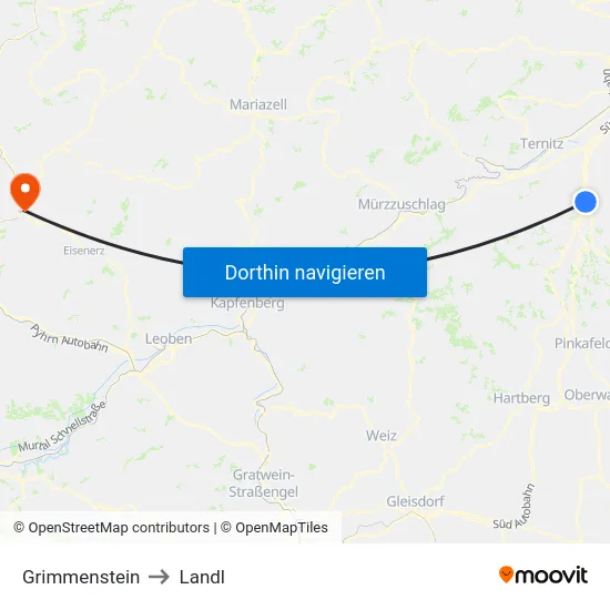Grimmenstein to Landl map