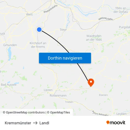 Kremsmünster to Landl map