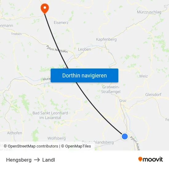 Hengsberg to Landl map