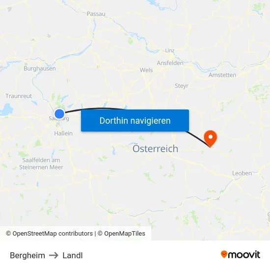 Bergheim to Landl map
