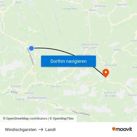 Windischgarsten to Landl map