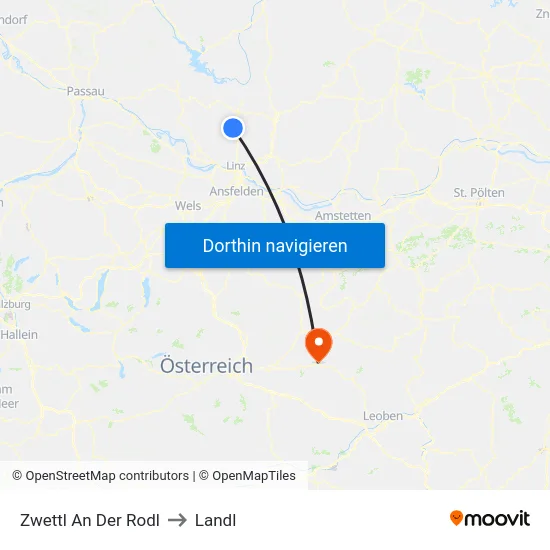 Zwettl An Der Rodl to Landl map