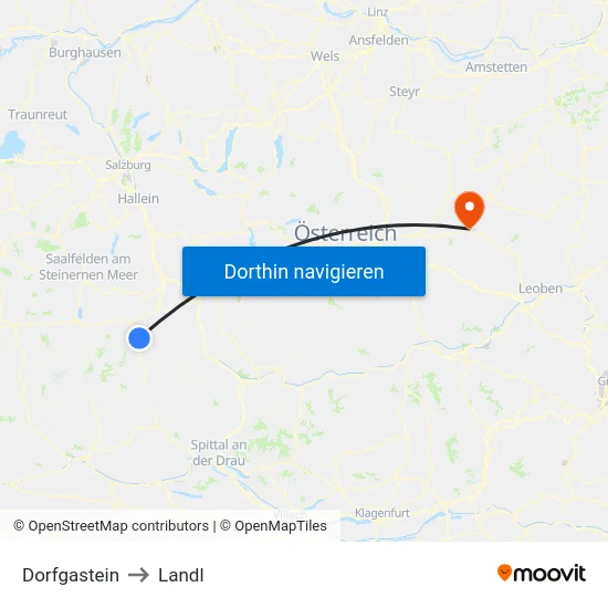 Dorfgastein to Landl map