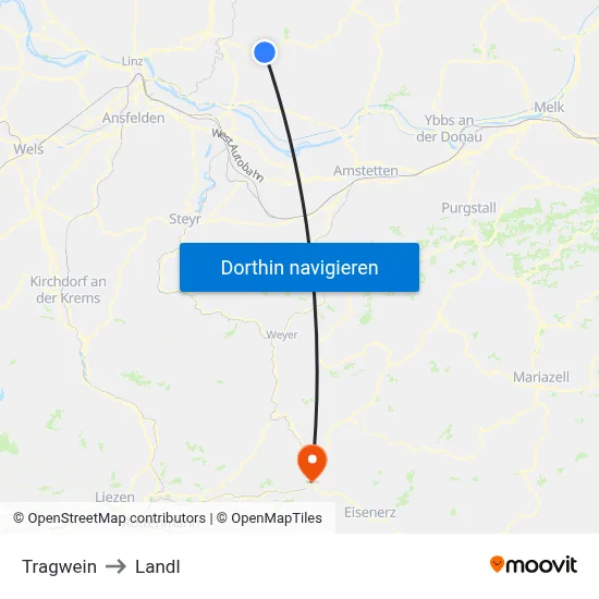 Tragwein to Landl map