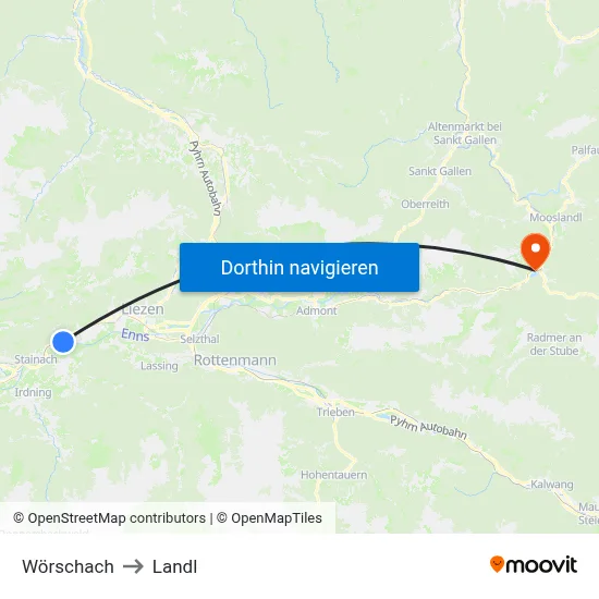 Wörschach to Landl map