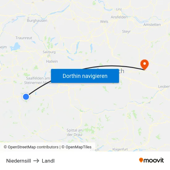 Niedernsill to Landl map