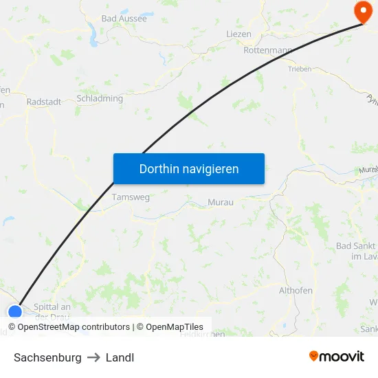 Sachsenburg to Landl map