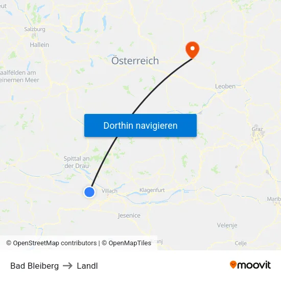 Bad Bleiberg to Landl map