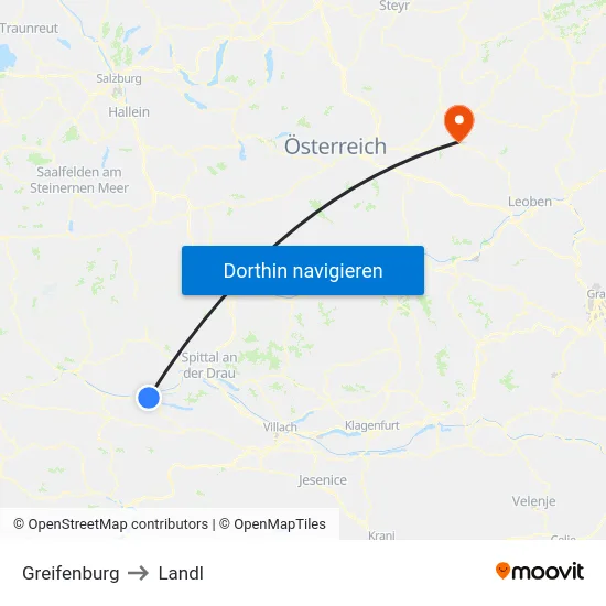 Greifenburg to Landl map