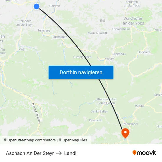 Aschach An Der Steyr to Landl map