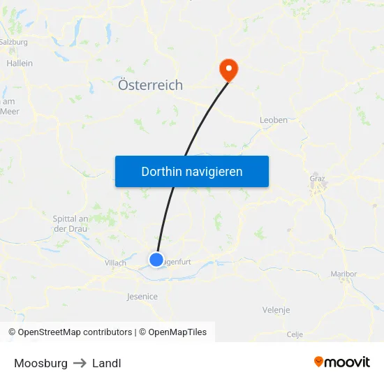 Moosburg to Landl map