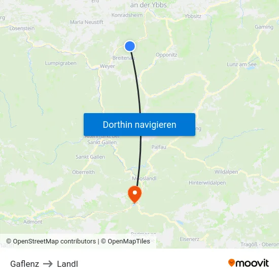 Gaflenz to Landl map