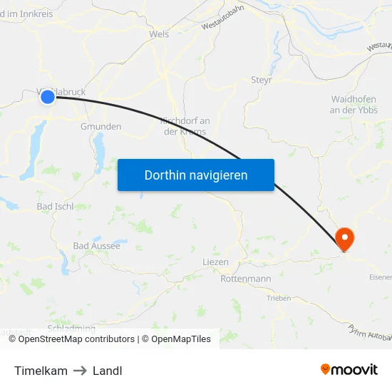 Timelkam to Landl map