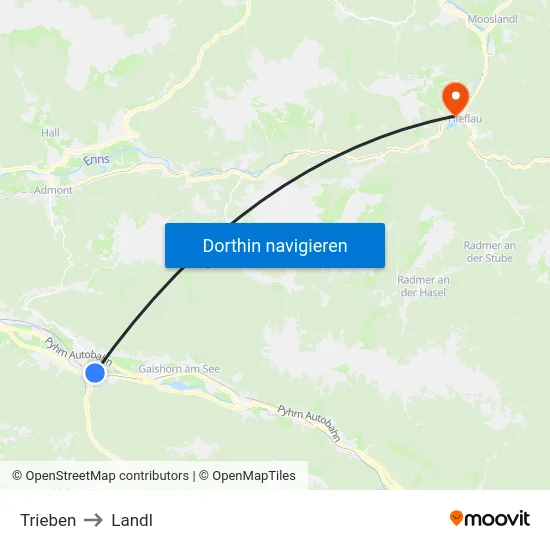 Trieben to Landl map