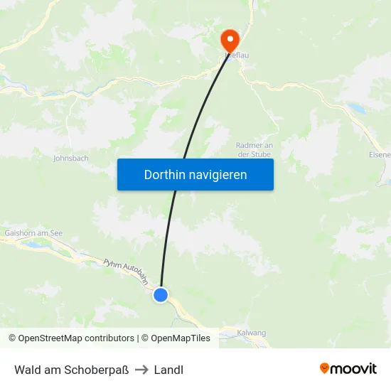 Wald am Schoberpaß to Landl map
