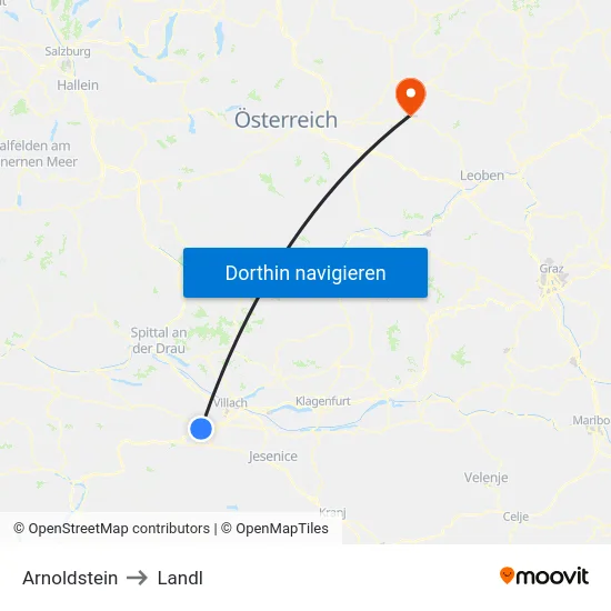 Arnoldstein to Landl map