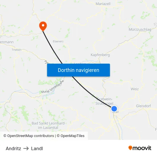 Andritz to Landl map