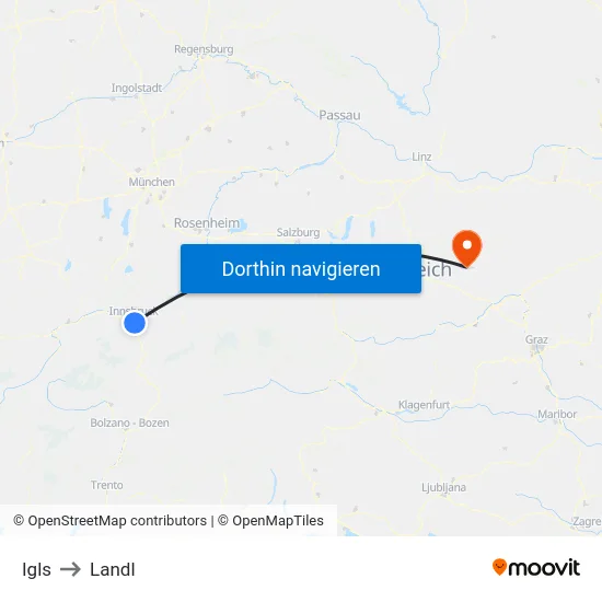 Igls to Landl map