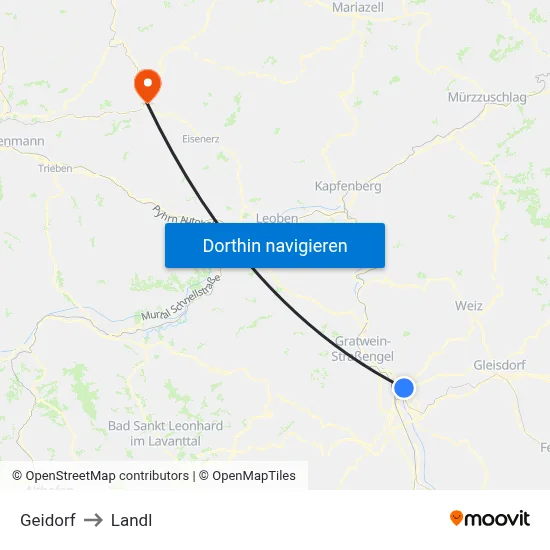 Geidorf to Landl map