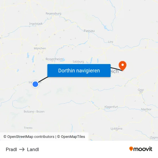 Pradl to Landl map