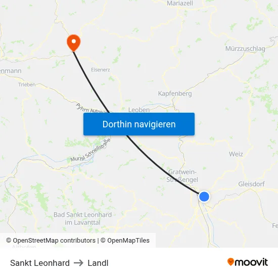 Sankt Leonhard to Landl map
