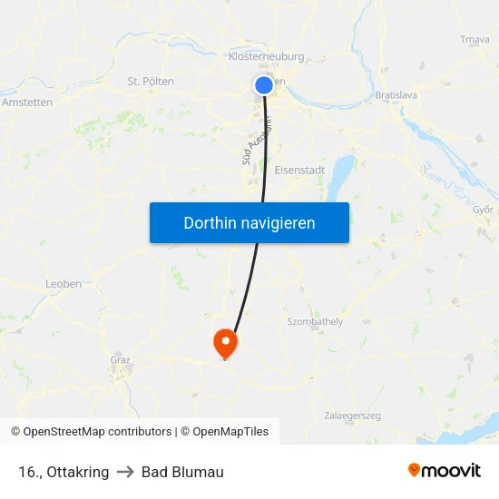 16., Ottakring to Bad Blumau map