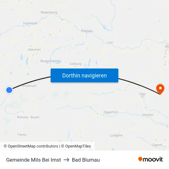 Gemeinde Mils Bei Imst to Bad Blumau map