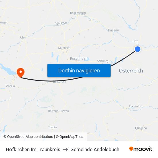 Hofkirchen Im Traunkreis to Gemeinde Andelsbuch map