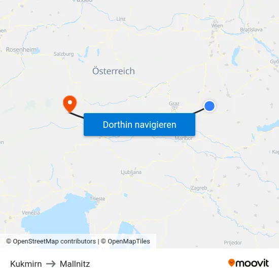 Kukmirn to Mallnitz map