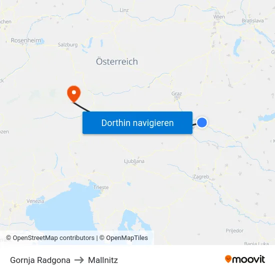 Gornja Radgona to Mallnitz map