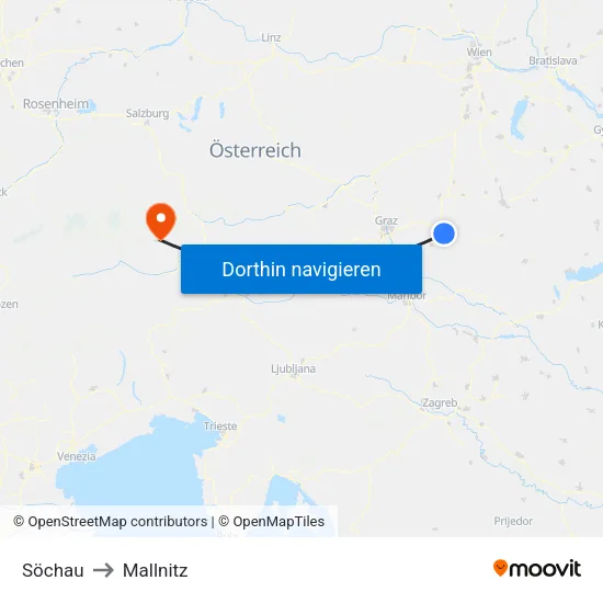 Söchau to Mallnitz map