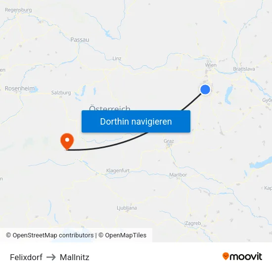 Felixdorf to Mallnitz map