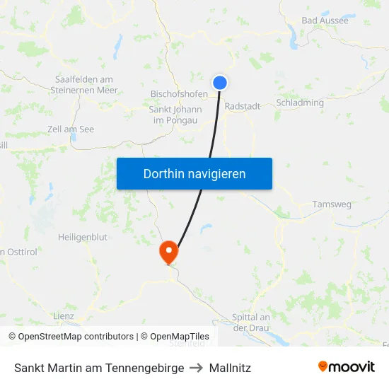 Sankt Martin am Tennengebirge to Mallnitz map