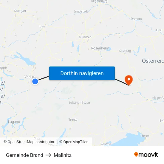Gemeinde Brand to Mallnitz map