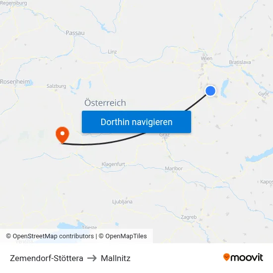 Zemendorf-Stöttera to Mallnitz map