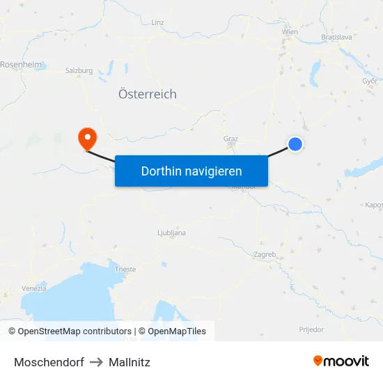 Moschendorf to Mallnitz map