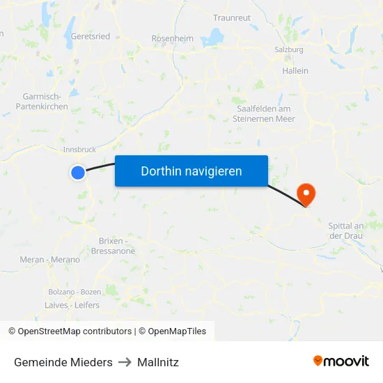 Gemeinde Mieders to Mallnitz map