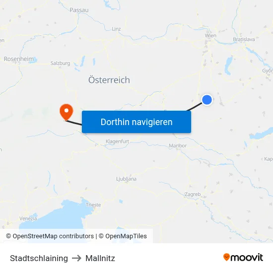 Stadtschlaining to Mallnitz map