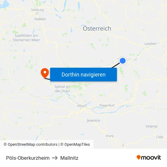 Pöls-Oberkurzheim to Mallnitz map